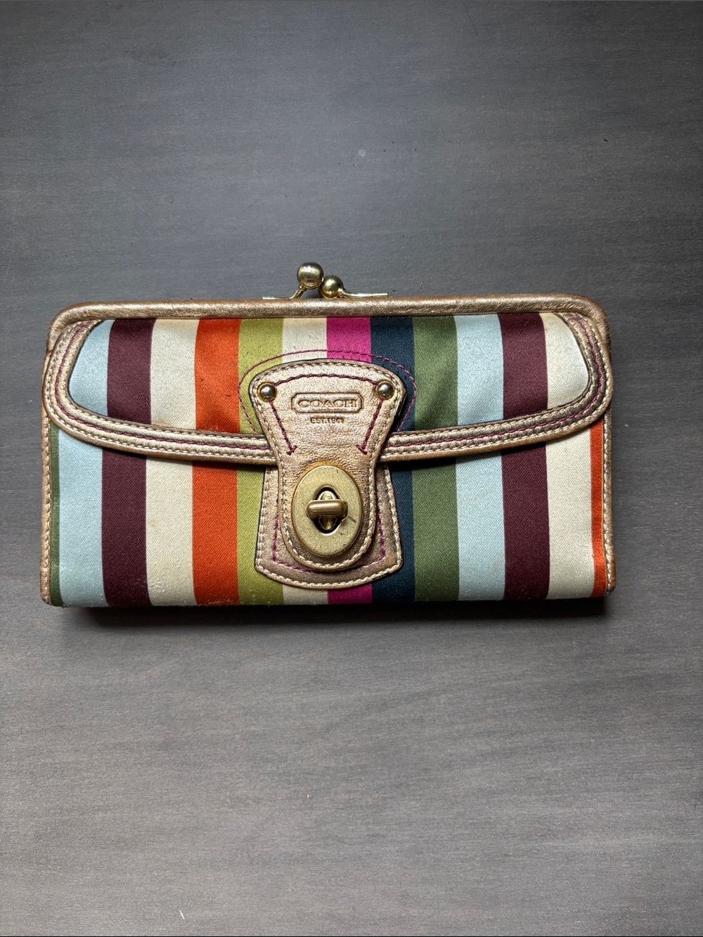 Vintage Coach Legacy Stripe Satin Kisslock Wallet